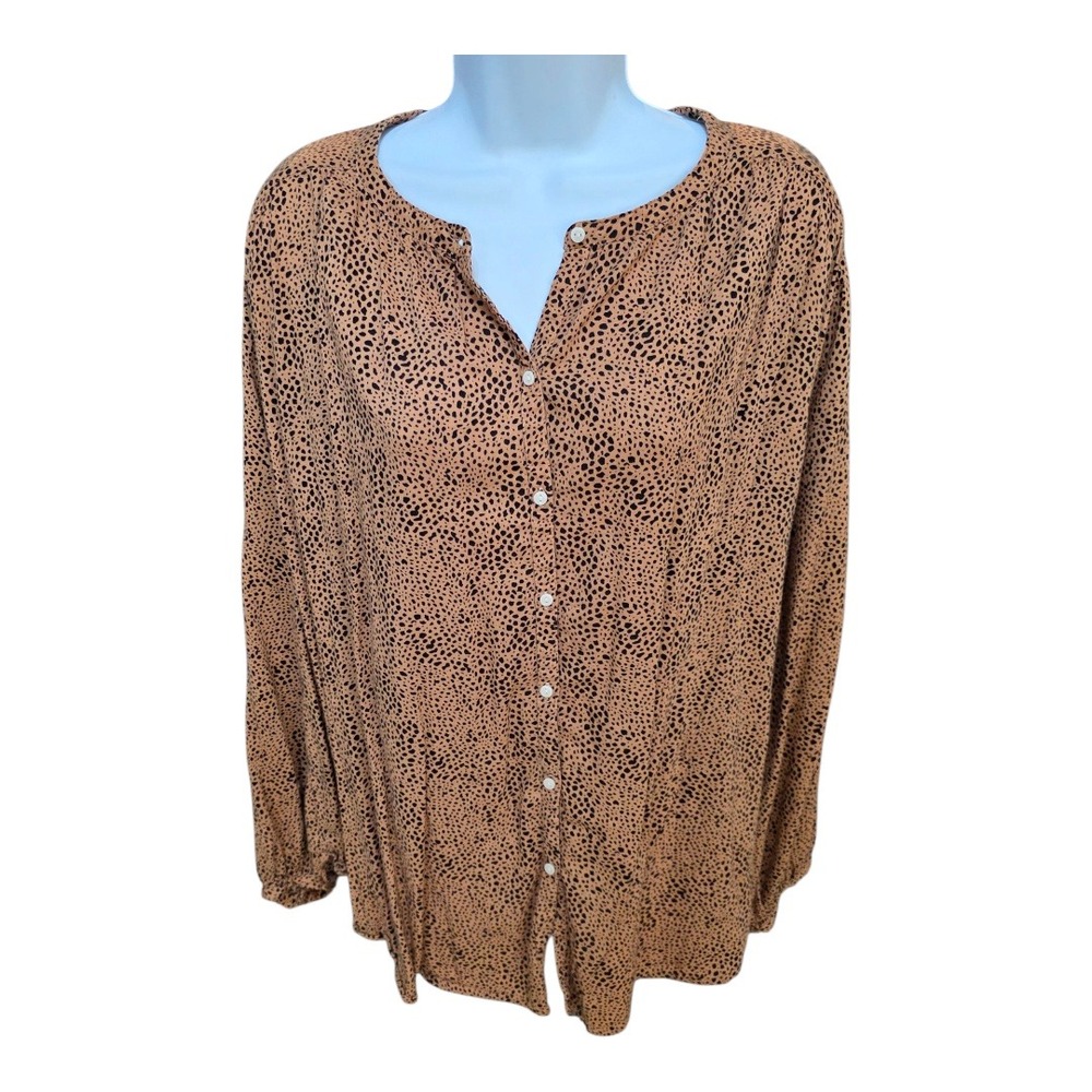 OLD NAVY Womens XL Brown Black Leopard Print Long Sleeve Button Up Shirt Blouse‎